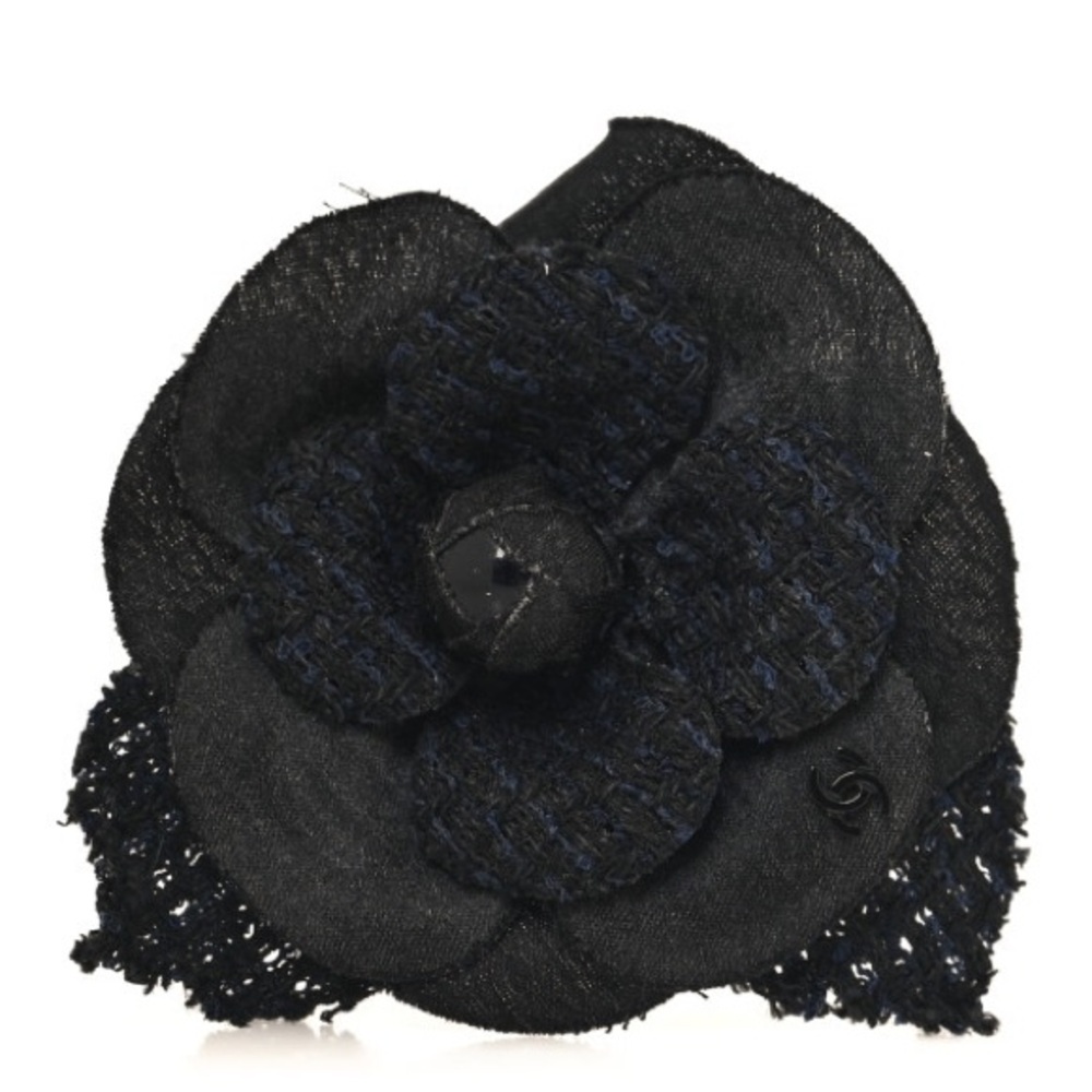 CHANEL TWEED CAMELIA BROOCH